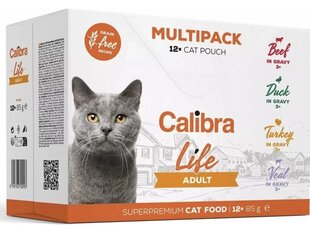 Calibra Cat Life Pouch Adult Multipack aikuisille kissoille naudan, ankan, kalkkunan ja hirvenlihan kanssa, 12x85 g hinta ja tiedot | Kissanruoka | hobbyhall.fi