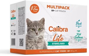 Calibra Cat Life Pouches Sterilized Multipack steriloiduille kissoille ankan ja lohen kanssa, 12x85 g hinta ja tiedot | Kissanruoka | hobbyhall.fi