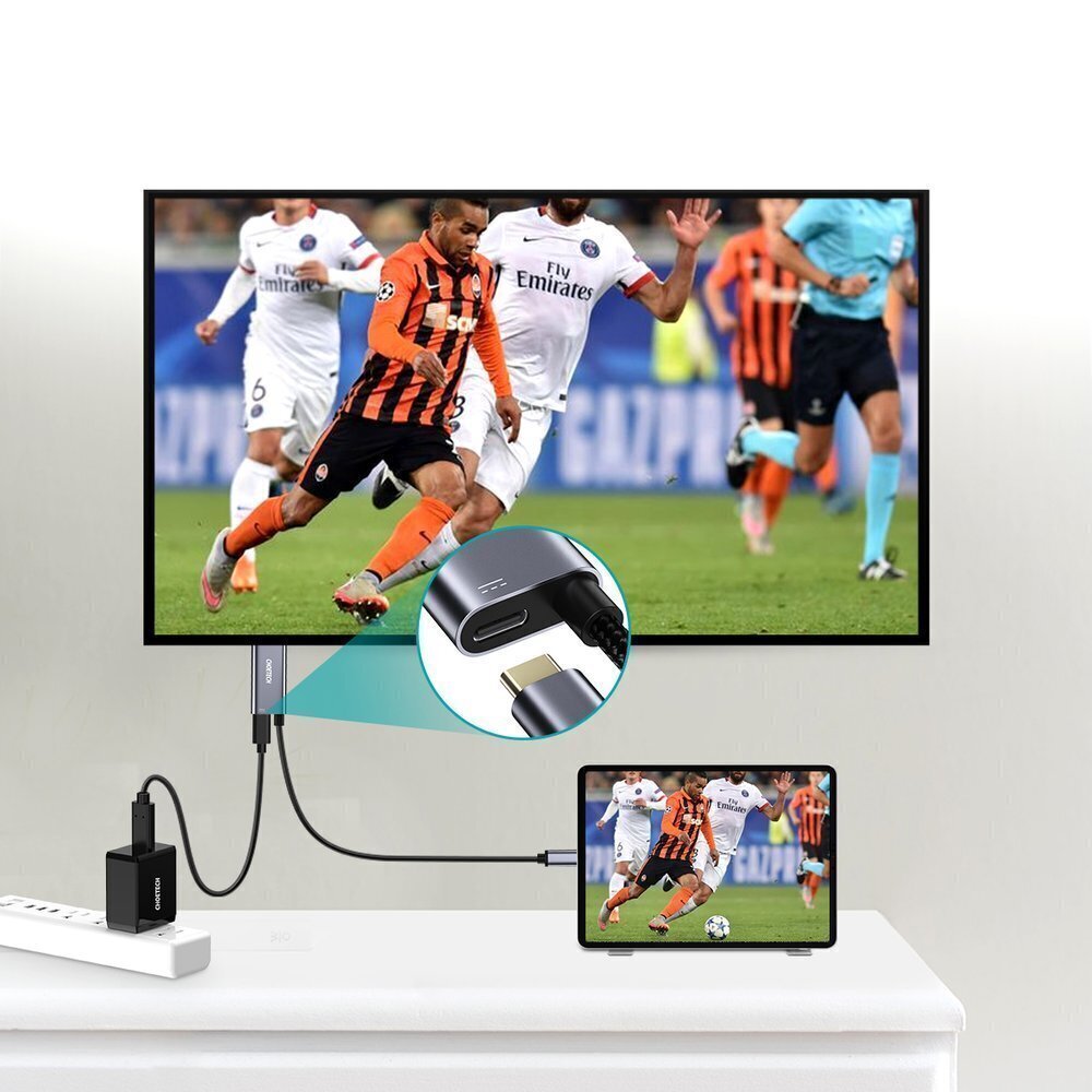 Choetechin yksisuuntainen sovitin USB Type C (uros) HDMI 4K 60Hz (uros) + virtalähde Virtalähde 60W 1,8m harmaa (XCH-M180-GY) hinta ja tiedot | Adapterit | hobbyhall.fi