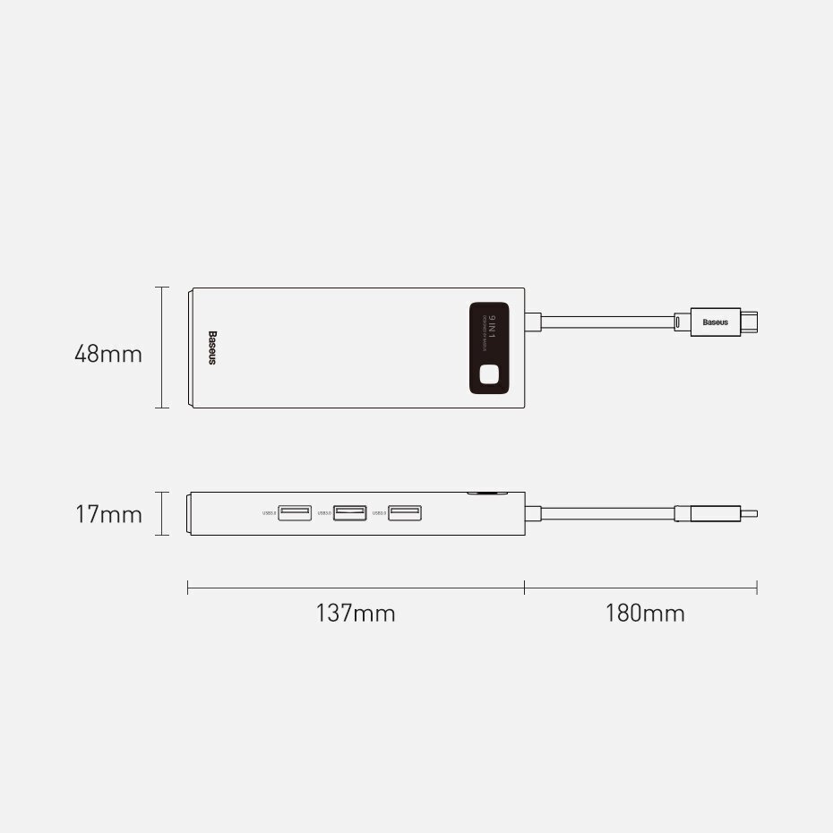 Hub 9in1 Baseus Metal Gleam Series, USB-C to 3x USB 3.0 + HDMI + USB-C PD + Ethernet RJ45 + microSD/SD + VGA hinta ja tiedot | Adapterit | hobbyhall.fi