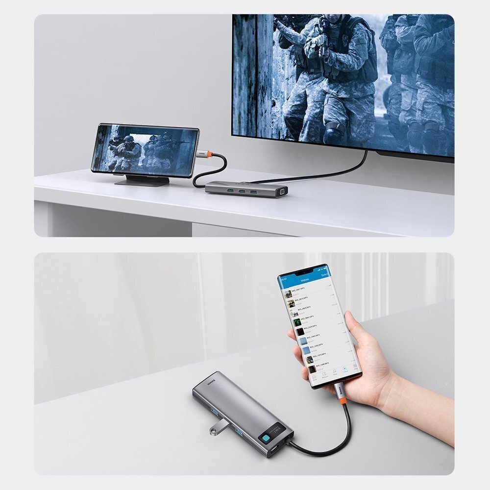 Hub 9in1 Baseus Metal Gleam Series, USB-C to 3x USB 3.0 + HDMI + USB-C PD + Ethernet RJ45 + microSD/SD + VGA hinta ja tiedot | Adapterit | hobbyhall.fi