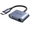 UGREEN CM231 USB-C–USB-C-sovitin + 3,5 mm:n liitäntä (harmaa)