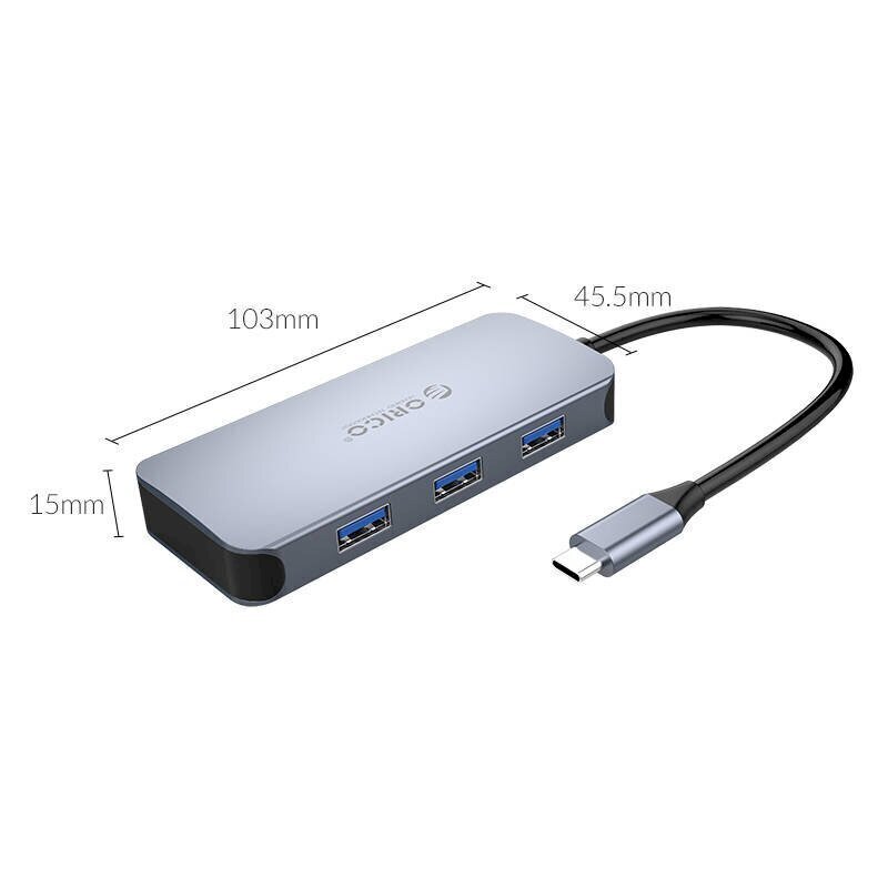 Orico 6-in-1 Adapter Hub, HDMI 4K + 3x USB 3.0 + RJ45 + USB-C PD 100W hinta ja tiedot | Adapterit | hobbyhall.fi