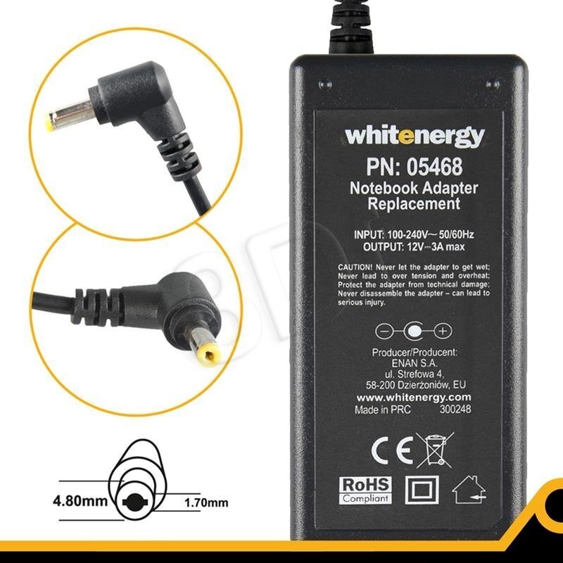 Whitenergy 100-240V, 12V, 3A hinta ja tiedot | Kannettavien tietokoneiden laturit | hobbyhall.fi