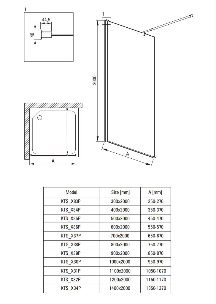 Deante Kerria Plus Walk-in suihkuseinä, Nero, 50x200 cm hinta ja tiedot | Suihkuseinät ja -ovet | hobbyhall.fi