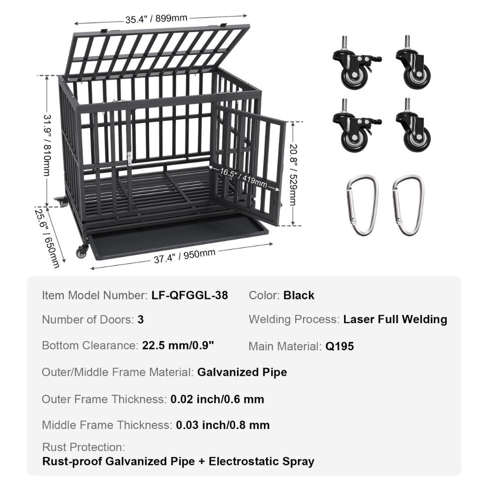 Koirahäkki Vevor, 95×65×81 cm hinta ja tiedot | Kuljetushäkit ja kuljetuslaatikot | hobbyhall.fi