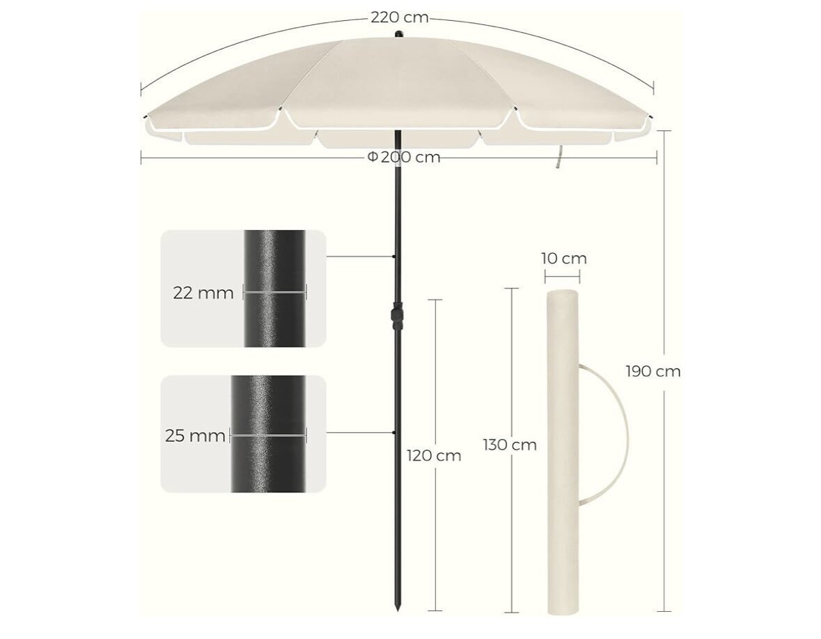 SONGMICS aurinkovarjo 200 cm hinta ja tiedot | Aurinkovarjot ja markiisit | hobbyhall.fi