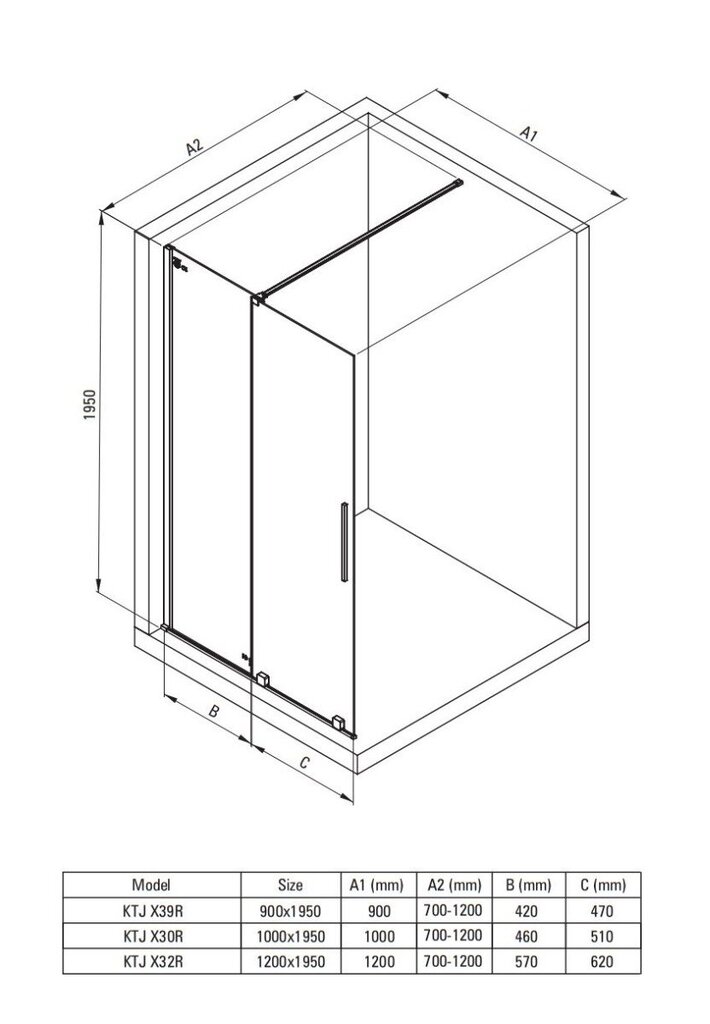 Deante Prizma Walk-in liukuva suihkuseinä, Bianco, 90x195 cm hinta ja tiedot | Suihkuseinät ja -ovet | hobbyhall.fi