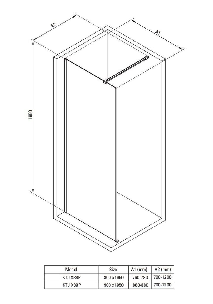 Deante Prizma Walk-in suihkuseinä, Brushed steel, 80x195 cm hinta ja tiedot | Suihkuseinät ja -ovet | hobbyhall.fi