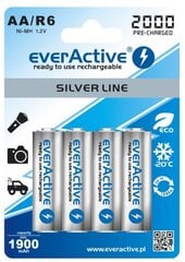 everActive Silver Line Ready to Use 2000mAh AA-paristo, 4 kpl hinta ja tiedot | Paristot | hobbyhall.fi