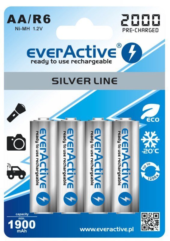 everActive Silver Line Ready to Use 2000mAh AA-paristo, 4 kpl hinta ja tiedot | Paristot | hobbyhall.fi