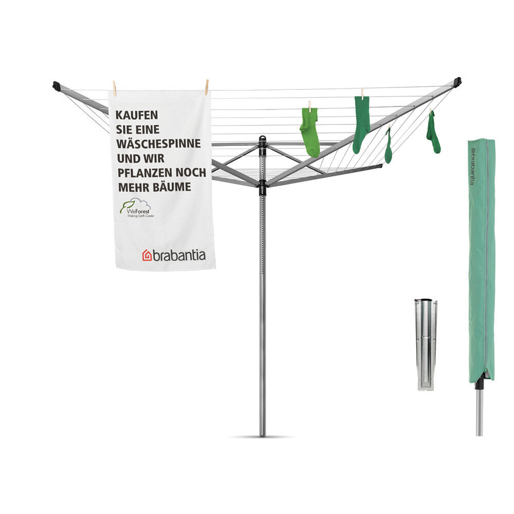 Brabantia Lift-O-Matic Pyykinkuivausteline 50 m, metallinen maaterä, suojapussi, Metallic Grey hinta ja tiedot | Kuivaustelineet ja tarvikkeet | hobbyhall.fi