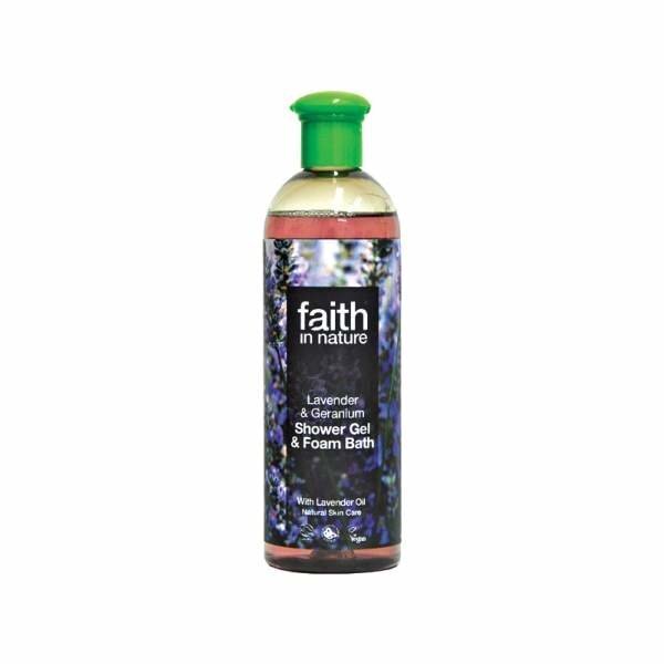 Laventelia ja kurjenpolvea sisältävä rauhoittava suihkugeeli/kylpyvaahto Faith in Nature, 400 ml hinta ja tiedot | Suihkusaippuat ja suihkugeelit | hobbyhall.fi