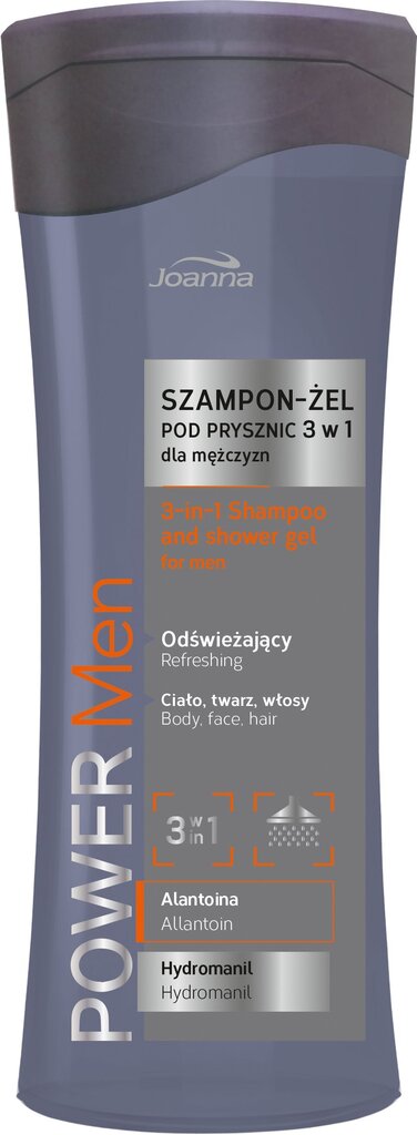 Suihkugeeli, kasvojen puhdistusaine ja shampoo miehille Joanna Power Men 3 in 1, 100 ml hinta ja tiedot | Suihkusaippuat ja suihkugeelit | hobbyhall.fi