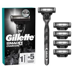 Parranajopäät Gillette Mach3 Charcoal 5kpl + kahva hinta ja tiedot | Parranajo ja karvanpoisto | hobbyhall.fi