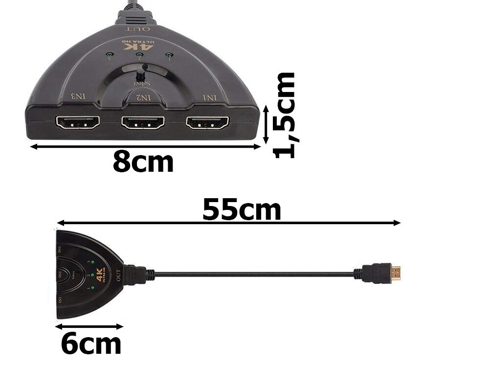 HDMI 3in1 3 porttia, 4k kytkimet hinta ja tiedot | Kaapelit ja adapterit | hobbyhall.fi