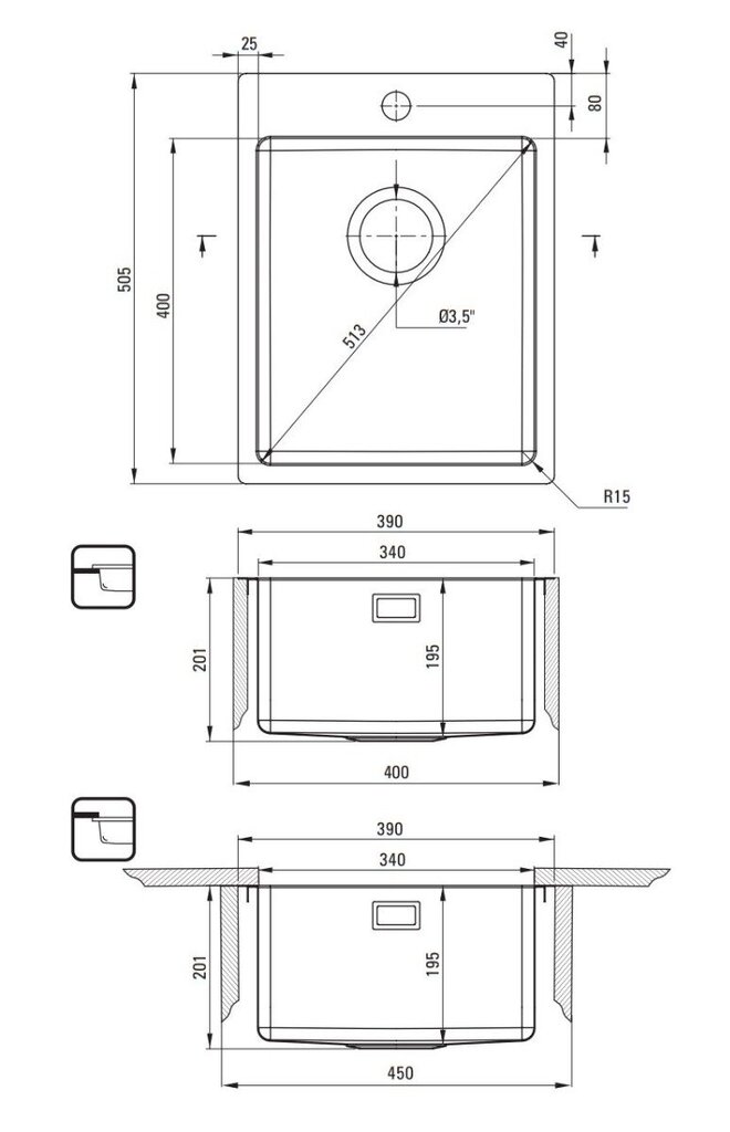 Deante Olfato ZPO_010E tiskiallas, Brushed steel hinta ja tiedot | Keittiöaltaat | hobbyhall.fi