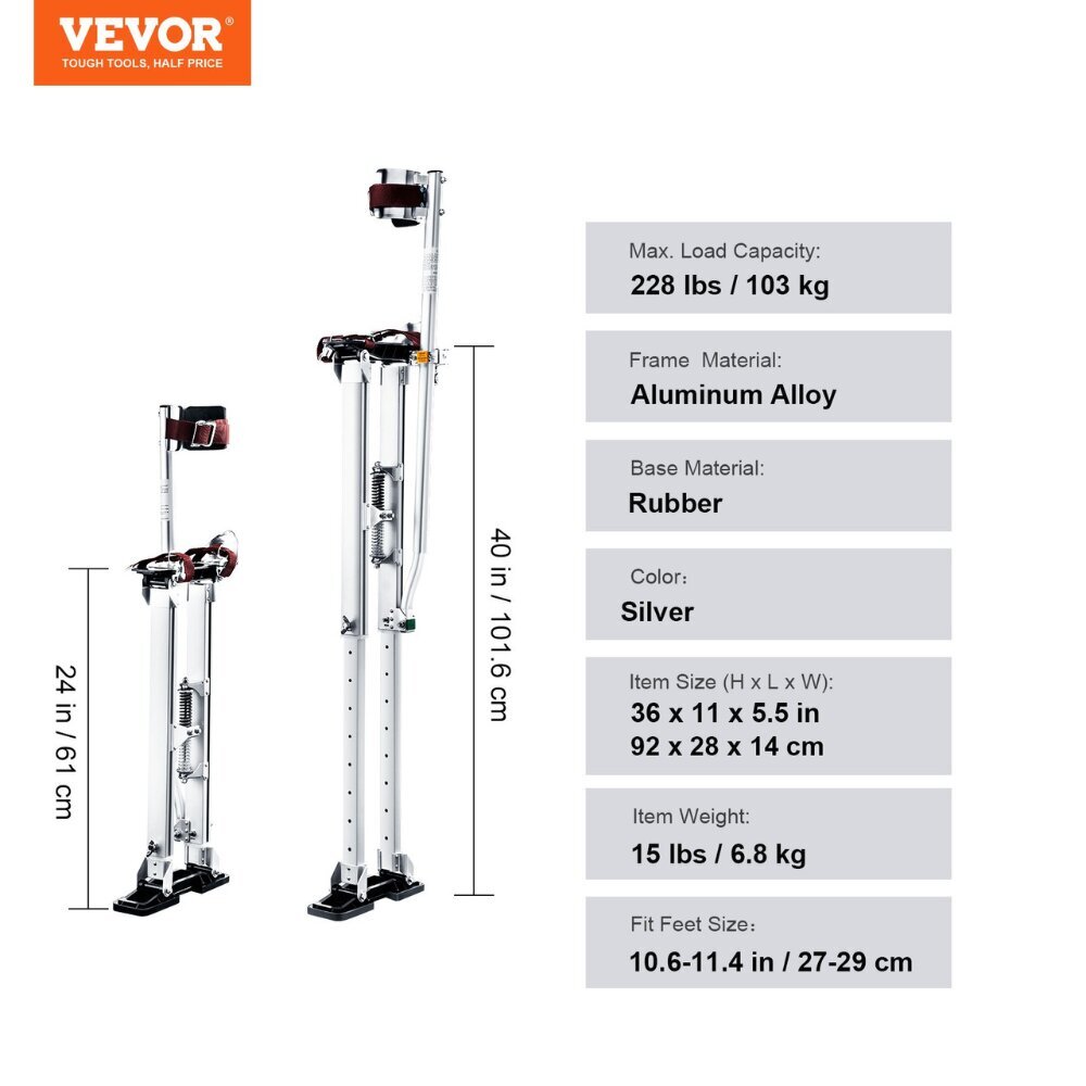 Alumiiniset säädettävät kipsilevykengät Vevor, 61-101,6 cm hinta ja tiedot | Käsityökalut | hobbyhall.fi