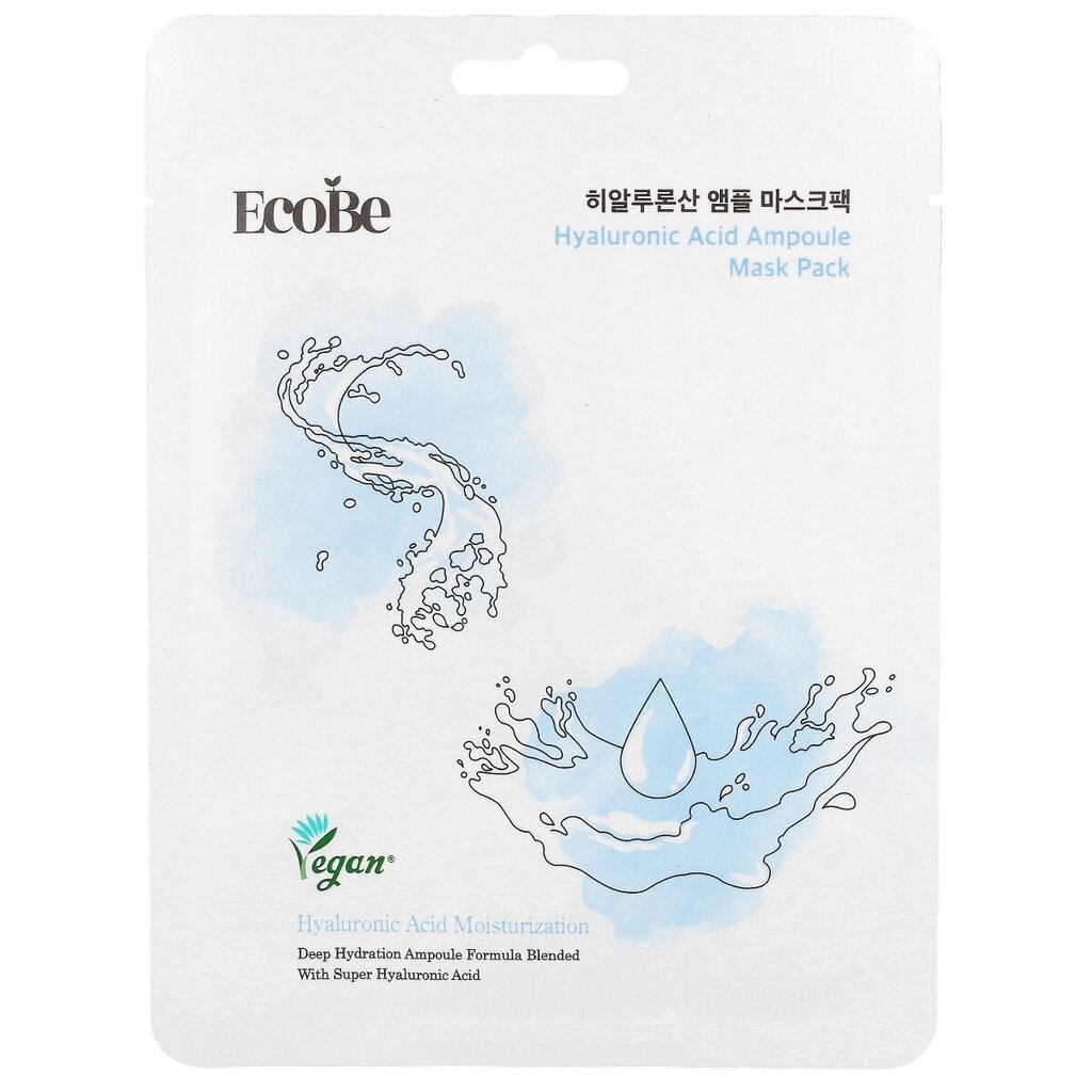 EcoBe Hyaluronic Acid Ampoule Mask Pack 25ml - kosteuttava naamiolevy hinta ja tiedot | Kasvonaamiot ja silmänalusaamiot | hobbyhall.fi