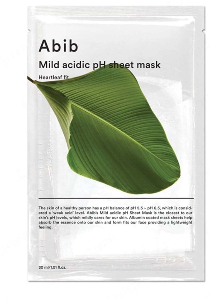 ABIB Mild Acidic pH Sheet Mask Heartleaf Fit 30 ml - Lievästi hapan pH-naamio, jossa on sydänlehtiuutetta. hinta ja tiedot | Kasvonaamiot ja silmänalusaamiot | hobbyhall.fi