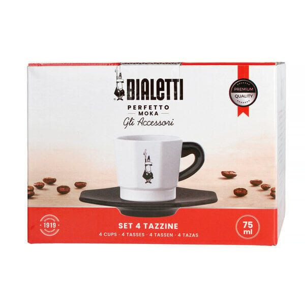 Bialetti Black & White 4-piece Set - Elegantit kupit ja sopivat lautaset hinta ja tiedot | Lasit, mukit ja kannut | hobbyhall.fi