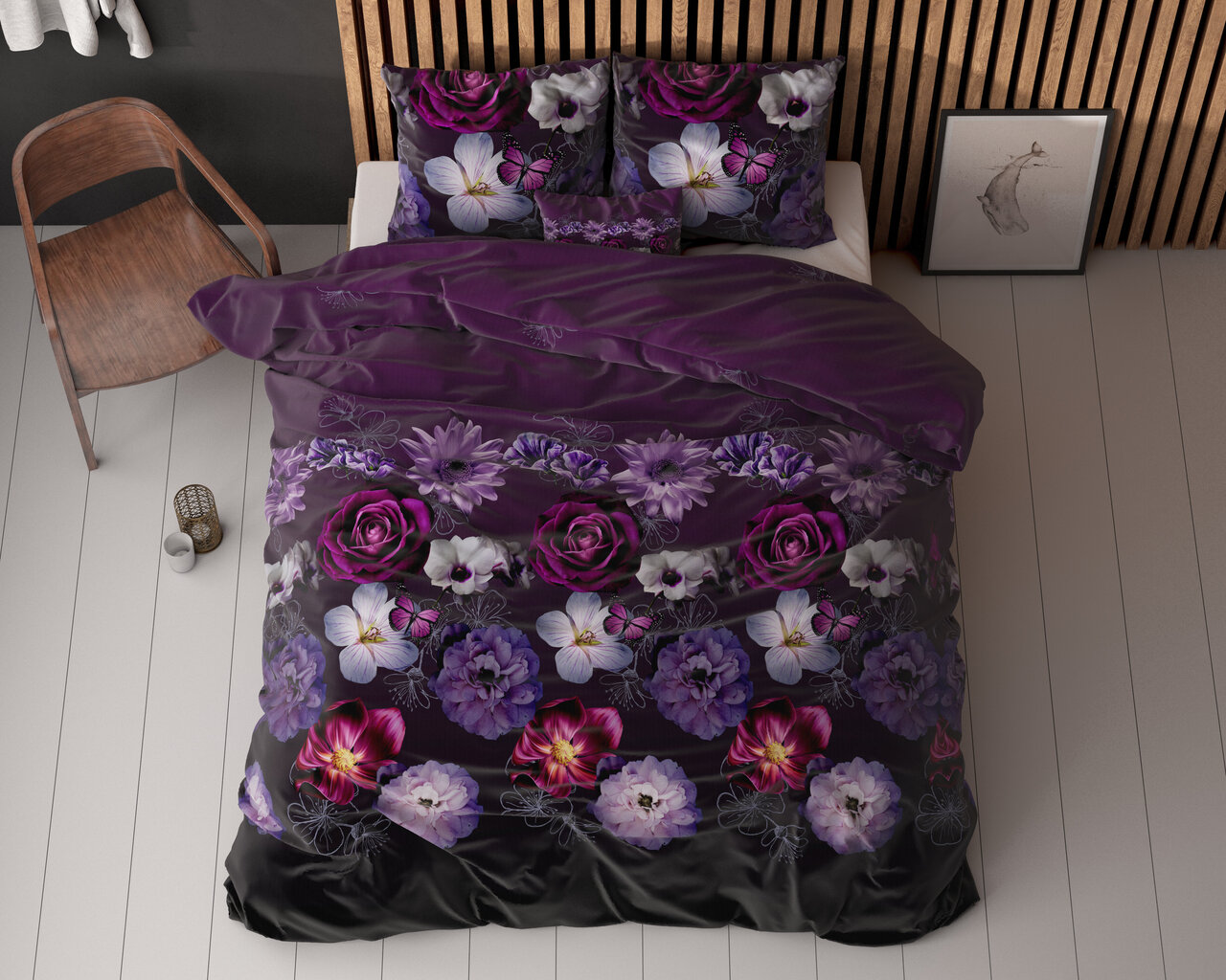 Vuodevaatteet setti Magic Flower 140x220cm, violetti, puuvillasekoitus hinta ja tiedot | Pussilakanat ja tyynyliinat | hobbyhall.fi