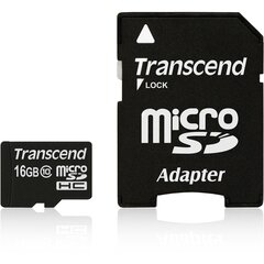 MEMORY MICRO SDHC 16GB W/ADAPT/CLASS10 TS16GUSDHC10 TRANSCEND hinta ja tiedot | Puhelimen muistikortit | hobbyhall.fi