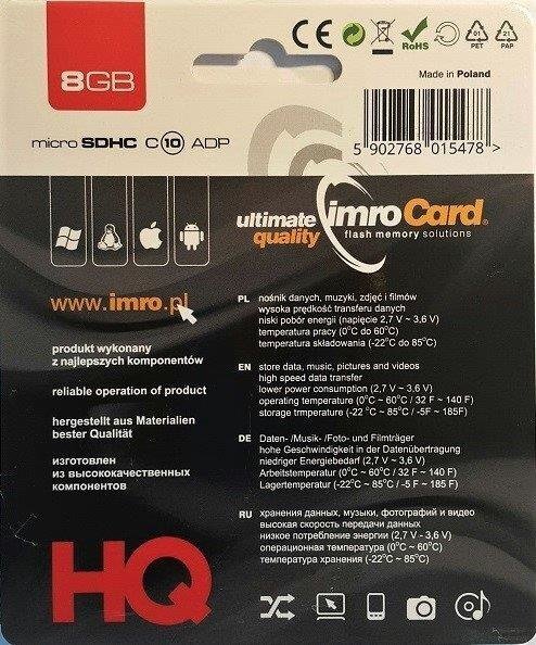 Imro KOM000654 MicroSD 8GB hinta ja tiedot | Puhelimen muistikortit | hobbyhall.fi