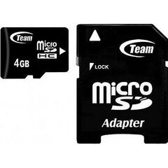 Matkapuhelimen muistikortti Flash Micro-SD 4GB Team C10 1Adp hinta ja tiedot | Puhelimen muistikortit | hobbyhall.fi