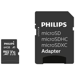 Philips MICROSDXC 64 GB CLASS 10/UHS 1 + SOVITIN hinta ja tiedot | Puhelimen muistikortit | hobbyhall.fi