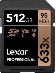 Lexar 512GB 633X Professional SDXC UHS-1 hinta ja tiedot | Lexar Puhelimet, älylaitteet ja kamerat | hobbyhall.fi