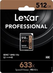 Lexar 512GB 633X Professional SDXC UHS-1 hinta ja tiedot | Puhelimen muistikortit | hobbyhall.fi