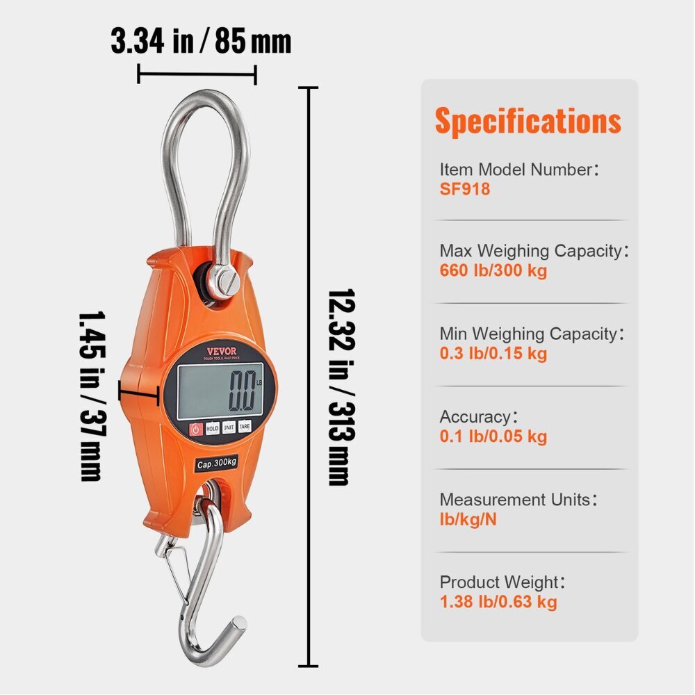 Digitaaliset ripustettavat vaa'at Vevor, 0,15 - 300 kg hinta ja tiedot | Teollisuusvaa'at | hobbyhall.fi