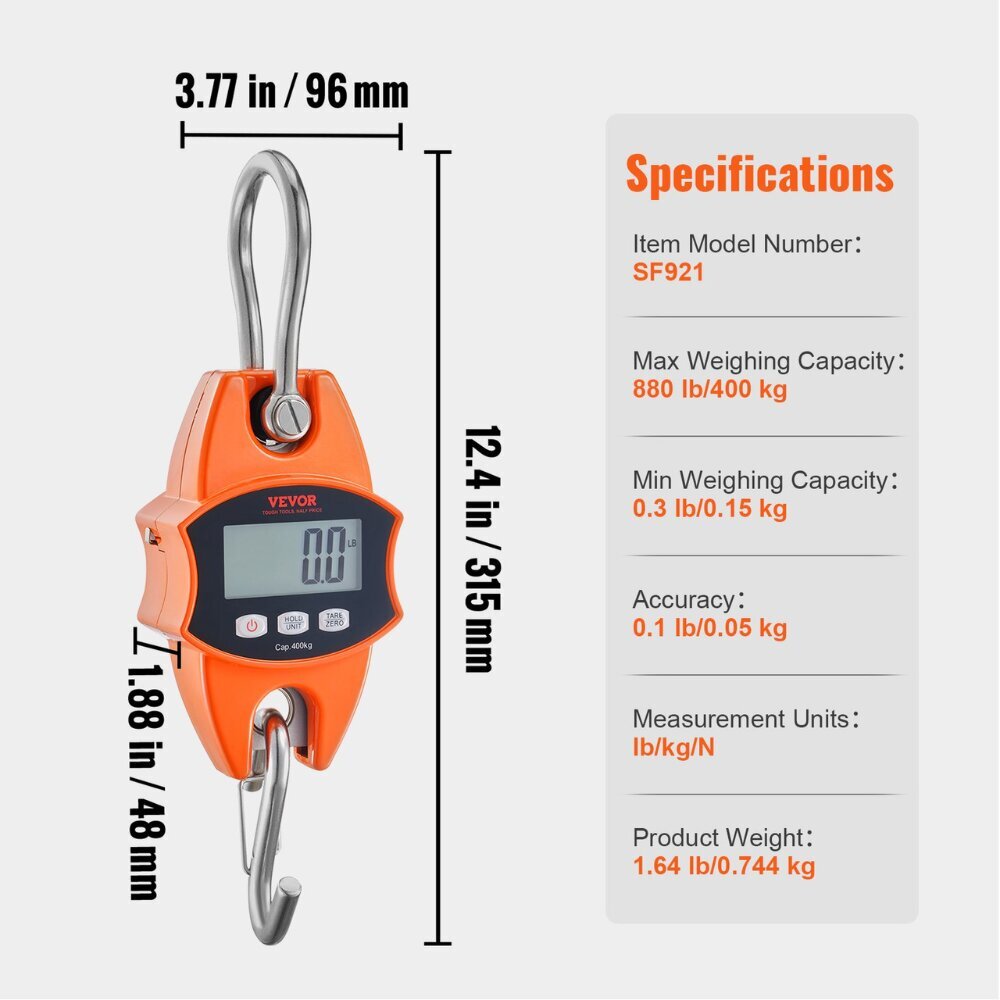 Digitaaliset ripustettavat vaa'at Vevor, 0,15 - 400 kg hinta ja tiedot | Teollisuusvaa'at | hobbyhall.fi