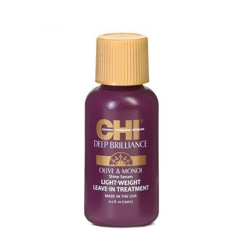 Hiuksiin jätettävä seerumi Chi Deep Brilliance Olive & Monoi Lightweight Leave-In, 15 ml x 5 kpl. hinta ja tiedot | Naamiot, öljyt ja seerumit | hobbyhall.fi