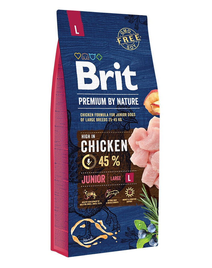 Brit Premium By Nature Junior Large L, kanaa, 30 kg hinta ja tiedot | Koiran kuivaruoka | hobbyhall.fi