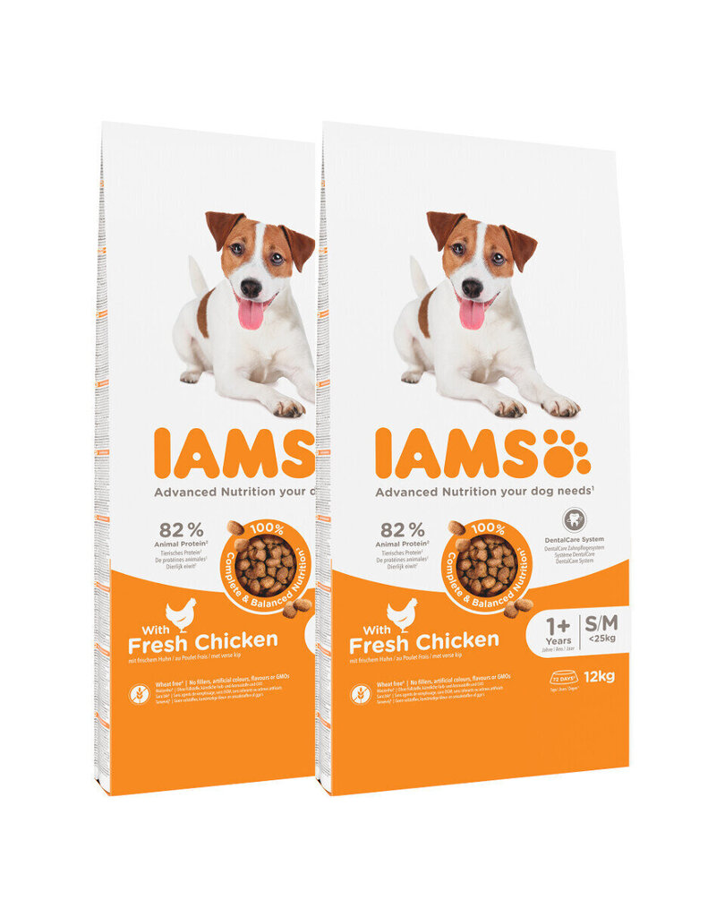 Iams ProActive Health keskikokoisille ja pienille roduille aikuisille koirille, kanaa, 2x12 kg hinta ja tiedot | Koiran kuivaruoka | hobbyhall.fi