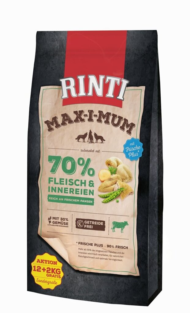 Rinti Max-I-Mum, sisäelimiä, 12+2 kg hinta ja tiedot | Koiran kuivaruoka | hobbyhall.fi