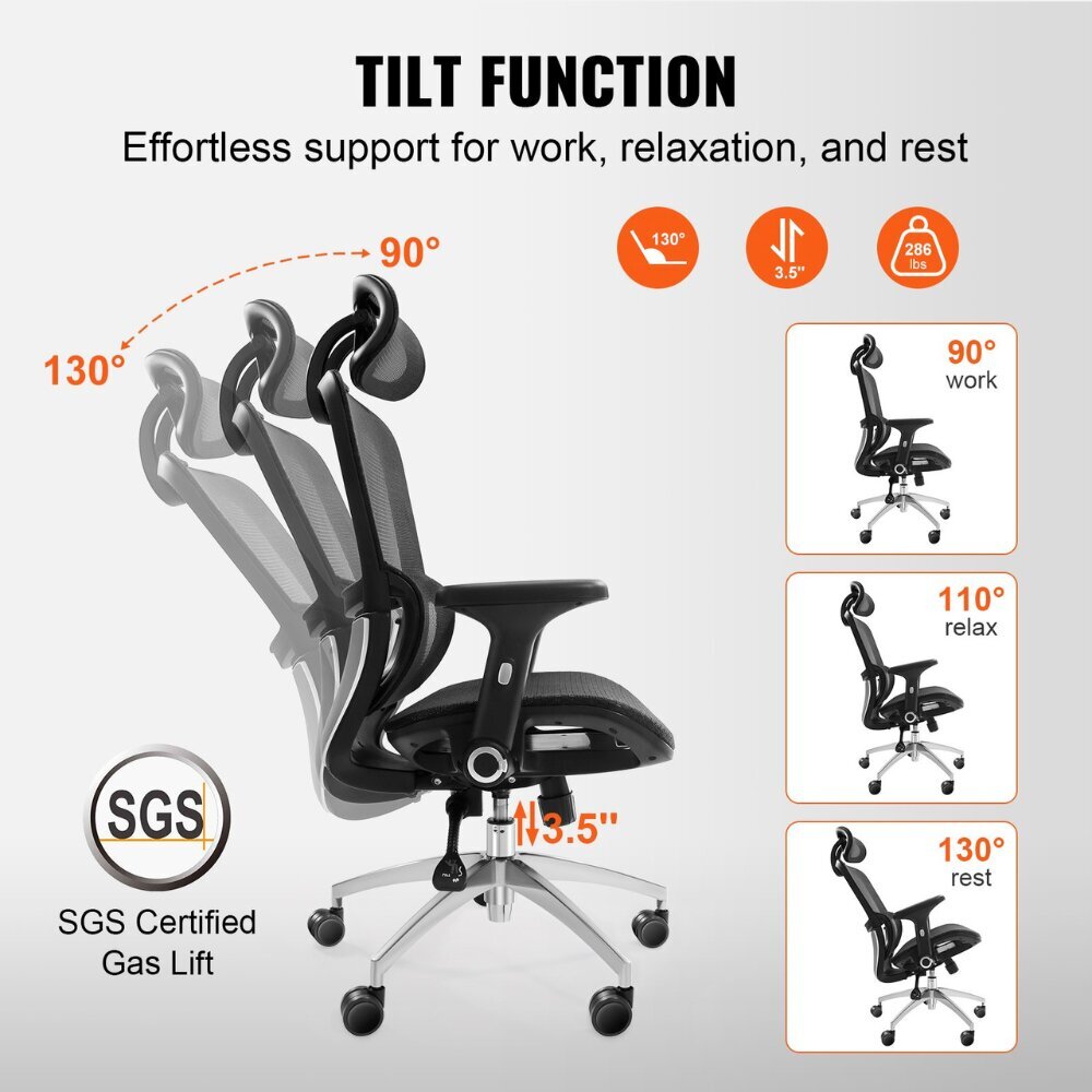 Ergonominen toimistotuoli verkkoselkänojalla VEVOR, musta hinta ja tiedot | Toimistotuolit | hobbyhall.fi