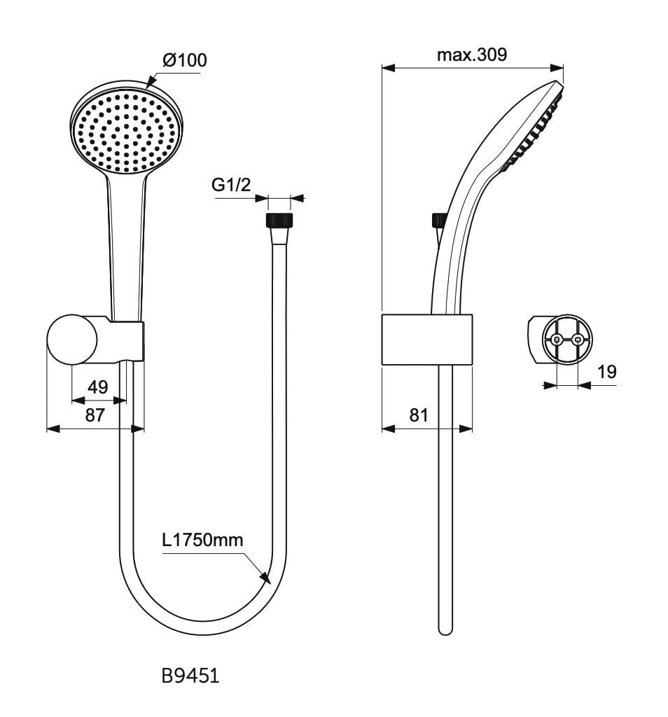 Ideal Standard IdealRain Soft 100 mm 1 sisältää suihkusarjan, jossa on metallinen joustava letku 1250 mm, kromi B9451AA hinta ja tiedot | Suihkusetit | hobbyhall.fi