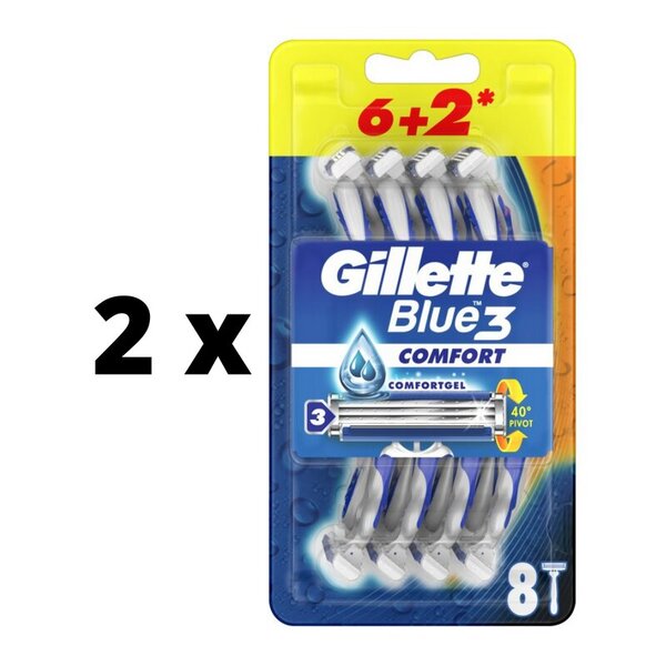 Kertakäyttöiset parranajokoneet Gillette Blue 3, 6 kpl + 2 kpl. x 2 kpl. paketti