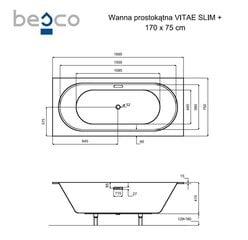 Kylpyamme Besco Vitae Slim+, 170x75 cm hinta ja tiedot | Kylpyammeet | hobbyhall.fi