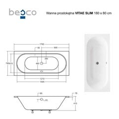 Kylpyamme Besco Vitae Slim, 180x80 cm hinta ja tiedot | Kylpyammeet | hobbyhall.fi