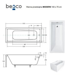 Kylpyamme Besco Modern, 140x70 cm hinta ja tiedot | Kylpyammeet | hobbyhall.fi