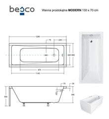 Kylpyamme Besco Modern paneeleilla, 130x70 cm hinta ja tiedot | Kylpyammeet | hobbyhall.fi