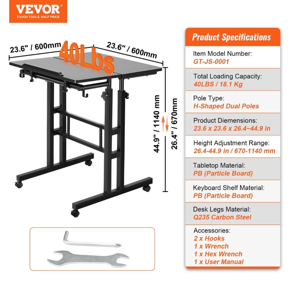 Säädettävä työpöytä Vevor, 600 x 600 mm hinta ja tiedot | Tietokonepöydät ja työpöydät | hobbyhall.fi