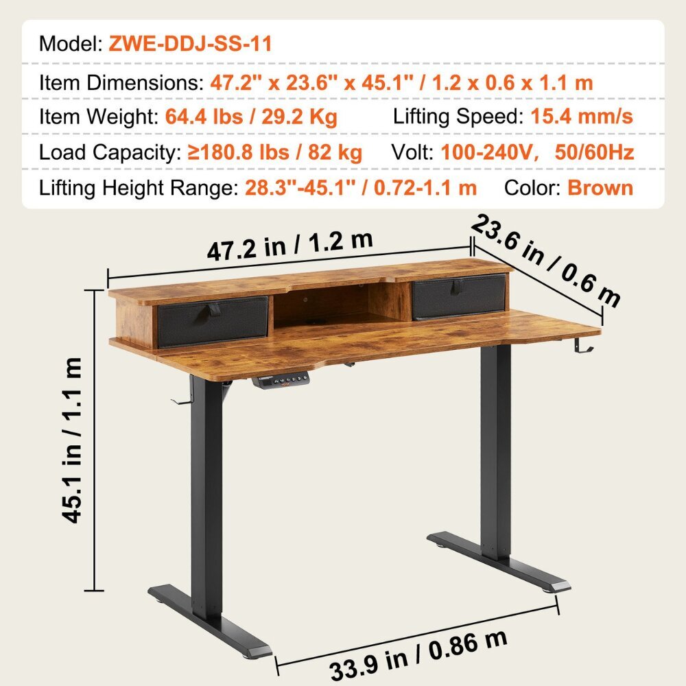 Säädettävä sähkökäyttöinen työpöytä Vevor, 120x60 cm hinta ja tiedot | Tietokonepöydät ja työpöydät | hobbyhall.fi