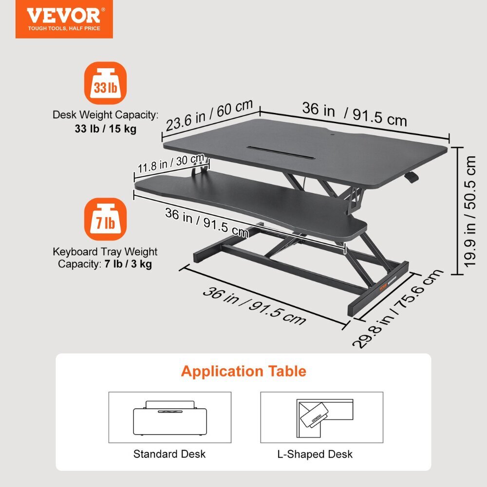 Säädettävän korkeuden kirjoituspöytä Vevor, 915 x 600 mm hinta ja tiedot | Tietokonepöydät ja työpöydät | hobbyhall.fi