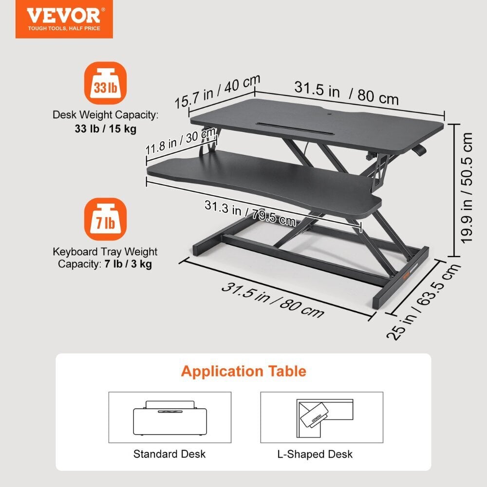 Säädettävän korkeuden kirjoituspöytä Vevor, 800 x 400 mm hinta ja tiedot | Tietokonepöydät ja työpöydät | hobbyhall.fi