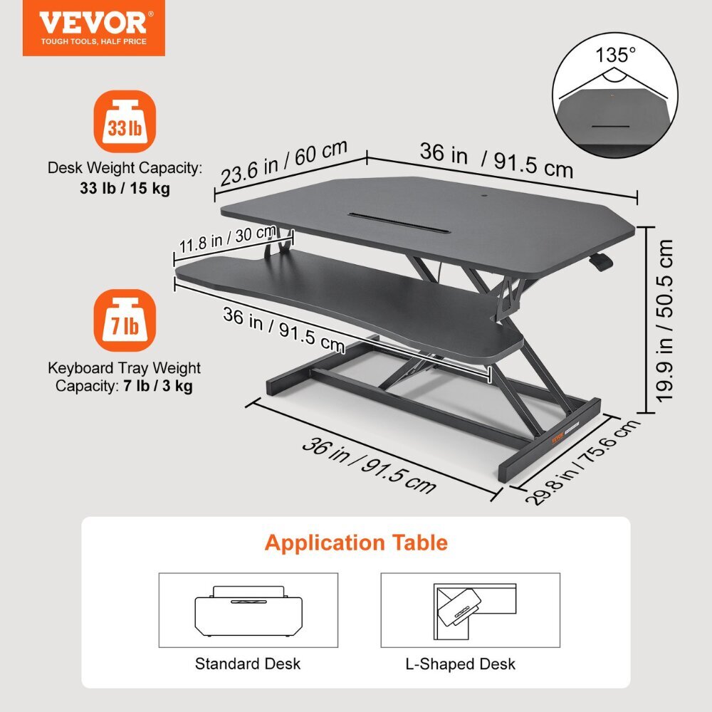 Säädettävän korkeuden kirjoituspöytä Vevor, 915 x 600 mm hinta ja tiedot | Tietokonepöydät ja työpöydät | hobbyhall.fi